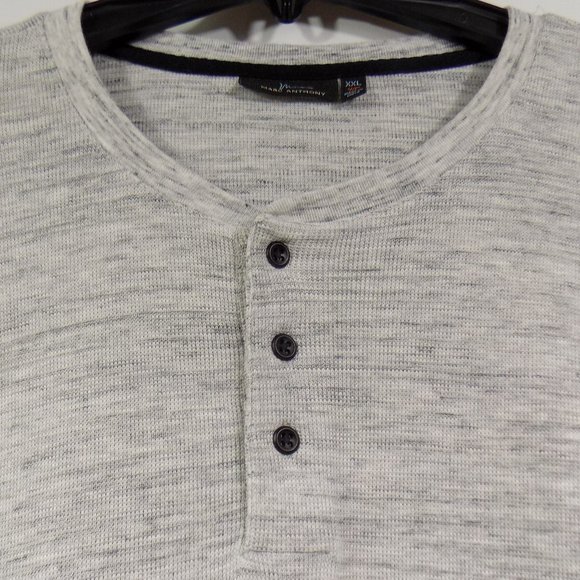 Marc Anthony Grey Heathered Long Sleeve Henley Slim Fit Size XXL - Picture 2 of 6